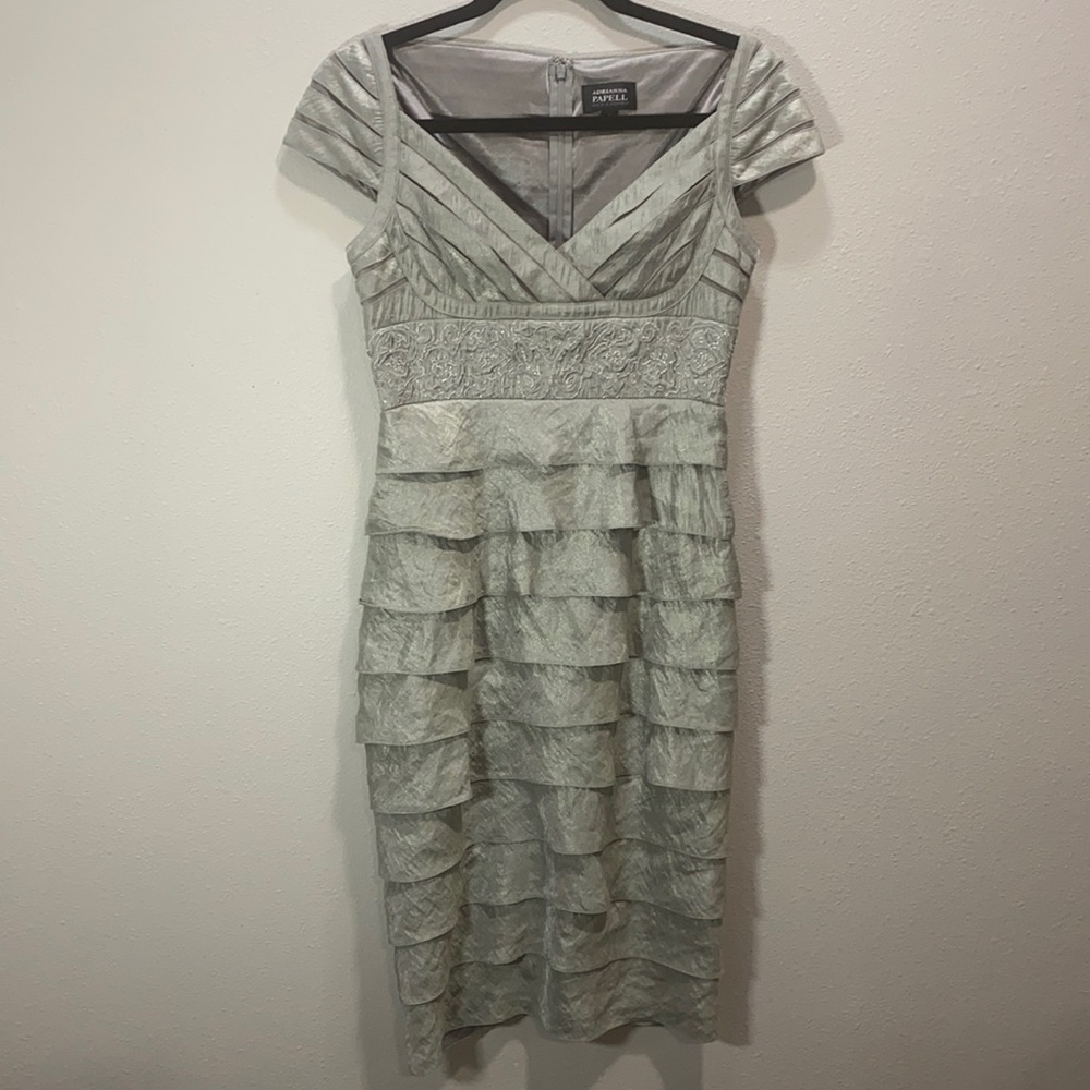 5 for‎ $25 Adriana Papell tiered dress cap sleeve grey silver